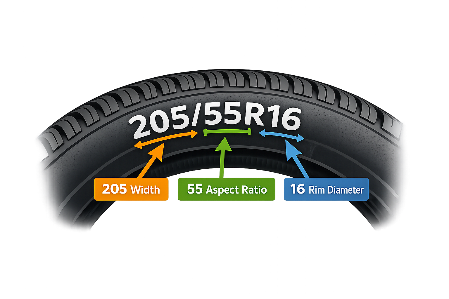 How to read tire size 205/55R16